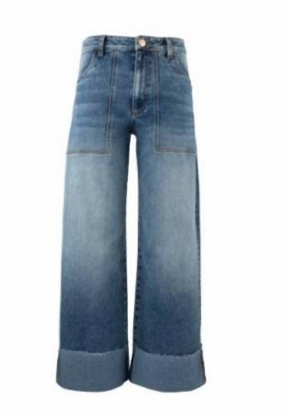 NEW KUT FROM THE KLOTH women's meg high rise wide legs roll up hem jeans in blue